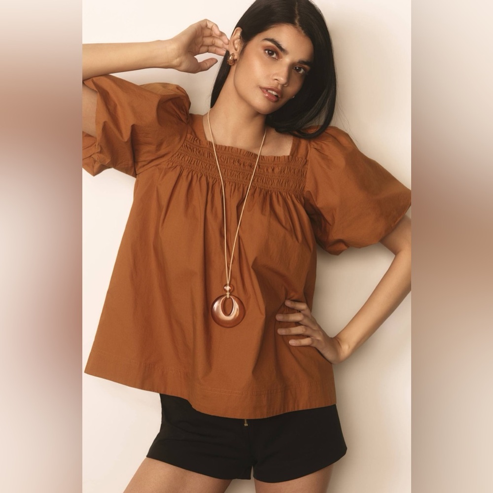 Anthropologie Maeve top Puff-Sleeve Smocked Blouse XL new